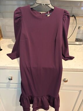 Tommy Hilfiger Plum Puff-Sleeve Ruffle Hem Midi Dress